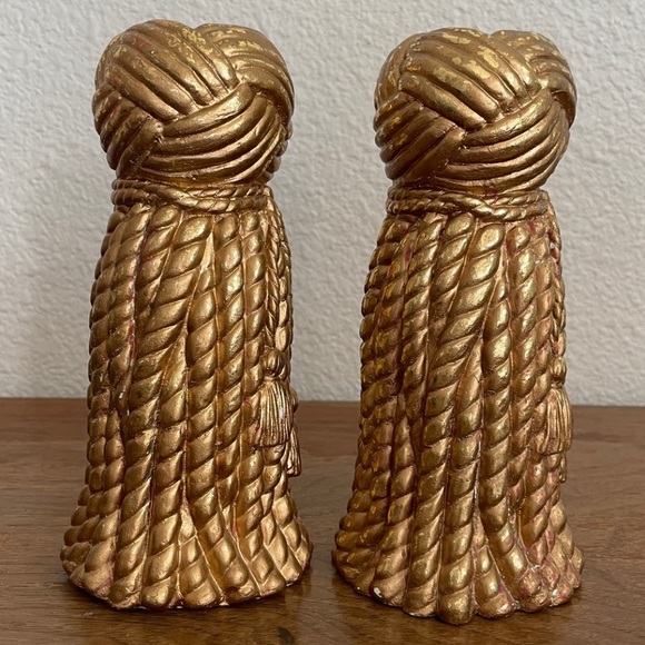 2 Taper Candle Holders Gold Rope and Tassel 8” - Picture 4 of 12